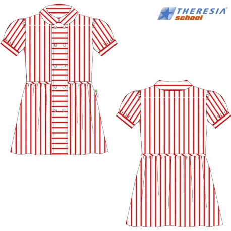 Vestido de rayas rojas y blancas, manga corta para infantil, 1º y 2º de primaria.Del colegio Sagrado Corazón de Tafira
