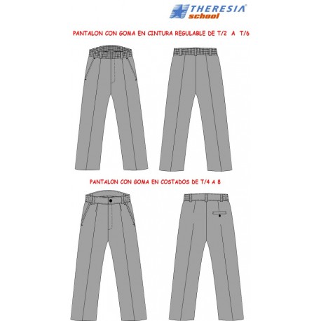 Pantalón largo de uniforme color gris, engomado. Para Infantil, 1º y 2º de primaria. Del colegio Sagrado Corazón de Tafira