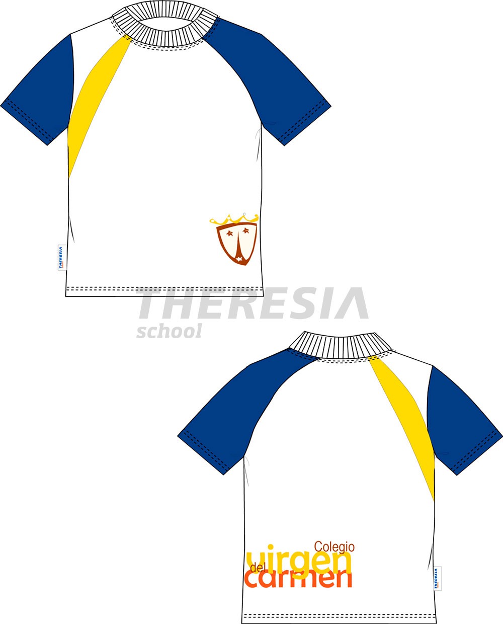 Dar permiso fuego moneda Camiseta técnica manga corta blanca, marino y amarillo - Theresia School
